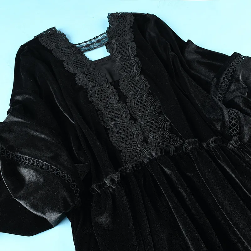 Женское бархатное платье большого размера плюс 5XL черное золотистое с длинным