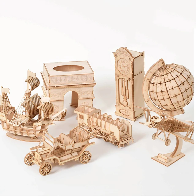3D Wooden Puzzle Toy Assembly Model Craft Kits DIY Biplane Drone Airplane Piano Car Animal Toy Desk Decoration Kid Handmade Toys 2