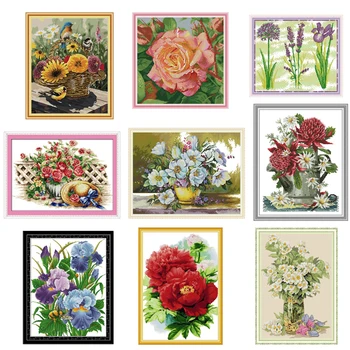 

The Iris flower Patterns Cross Stitch Kits Aida Needlework Embroidery Sets Handmade 11CT 14CT Count Print Canvas Home Decoration