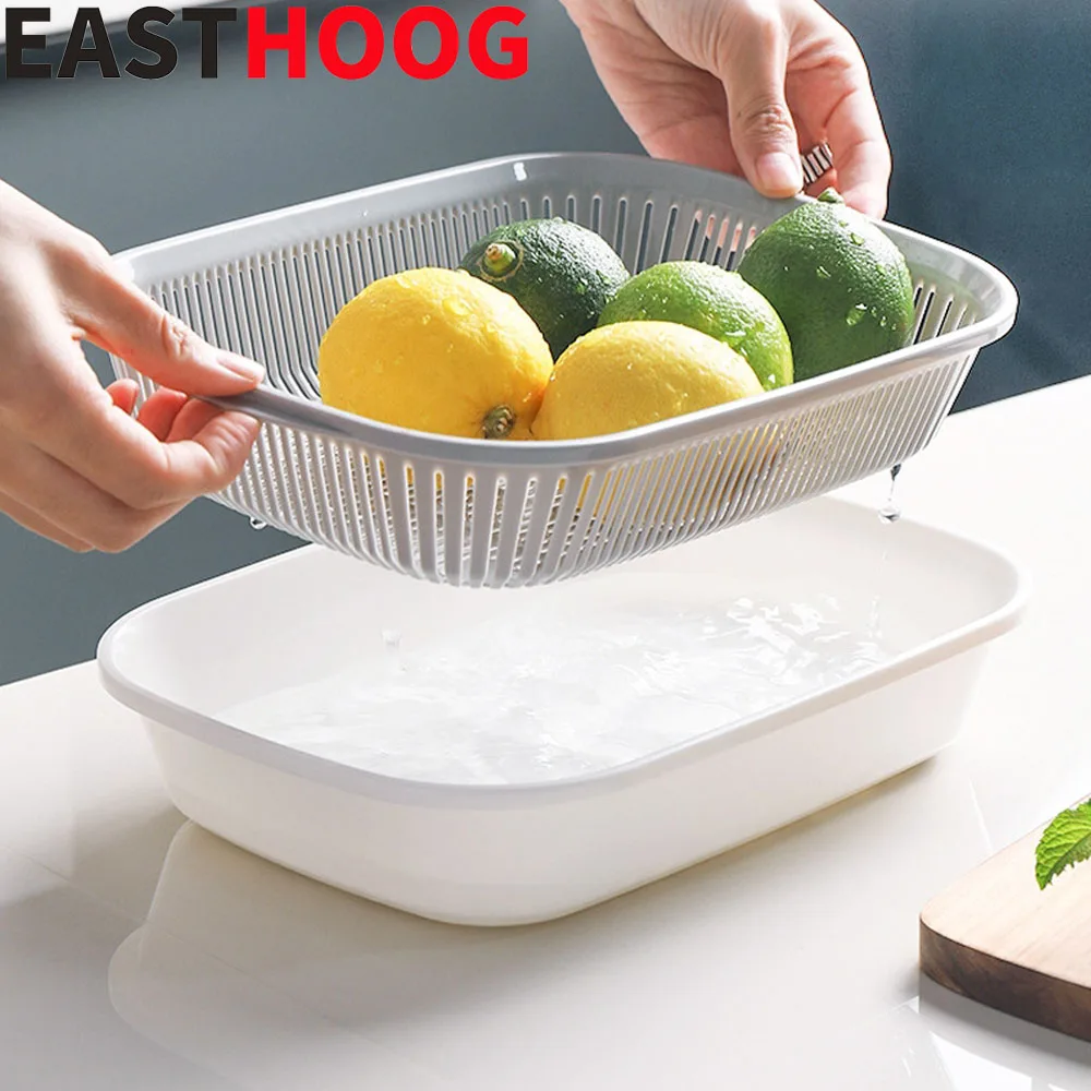 

Japanese Style Kitchen Drain Basket Kitchen Strainer Vegetables Fruit Double Drain Washing Colander Baskets Storage Basket