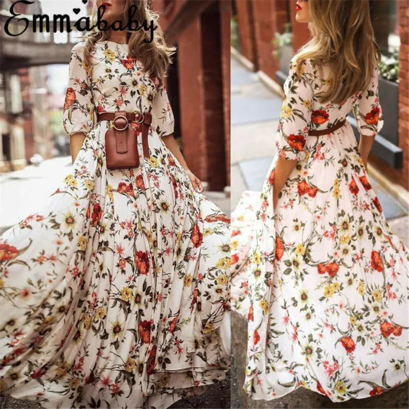 Новинка 2020 женское летнее платье макси в стиле бохо с цветочным принтом длинным