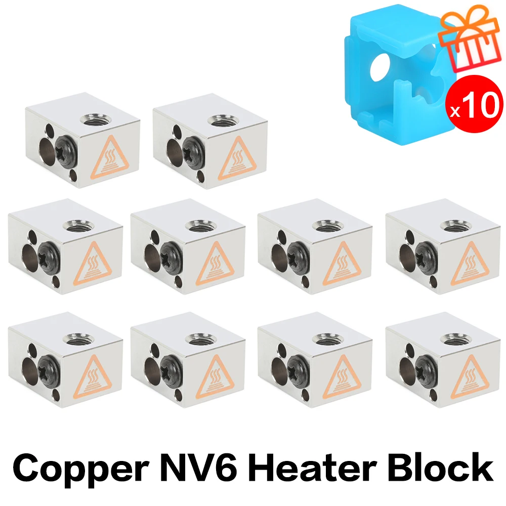 3DSWAY 5/10pcs 3D Printer Parts Copper Heating Block E3DV6 BP6 NV6 Volcano Hotend Heat Block Nozzle PT100 NTC100K Titan Extruder