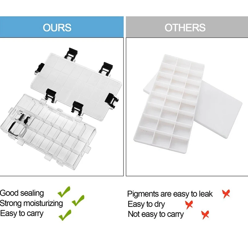 24-хорошо герметичный утечки акварель Краски палитра коробка для акварели, половина объема, акрил, гуашь, масло Краски