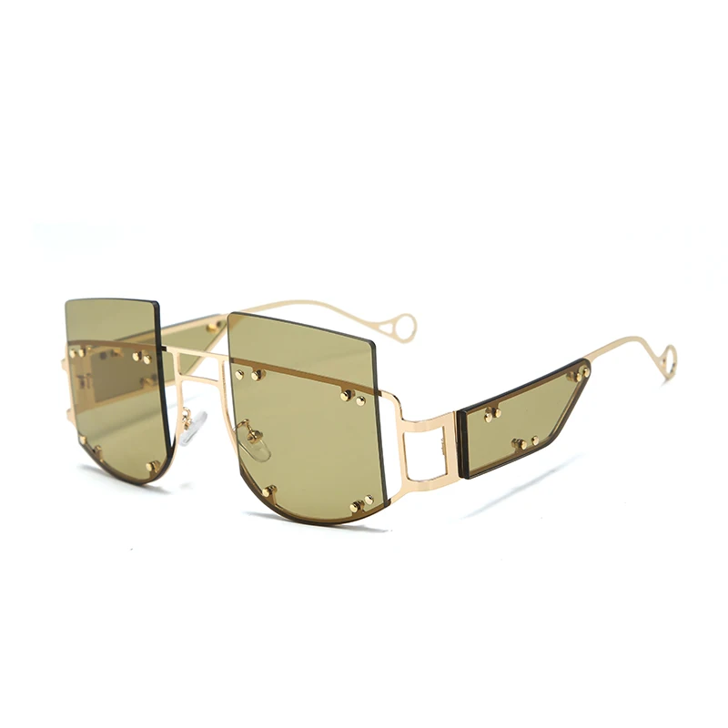 Модные солнцезащитные очки с заклепками больших размеров для мужчин и женщин, роскошные брендовые новые модные солнцезащитные очки с большой металлической оправой, Винтажные Солнцезащитные очки для женщин - Цвет линз: C5 Green