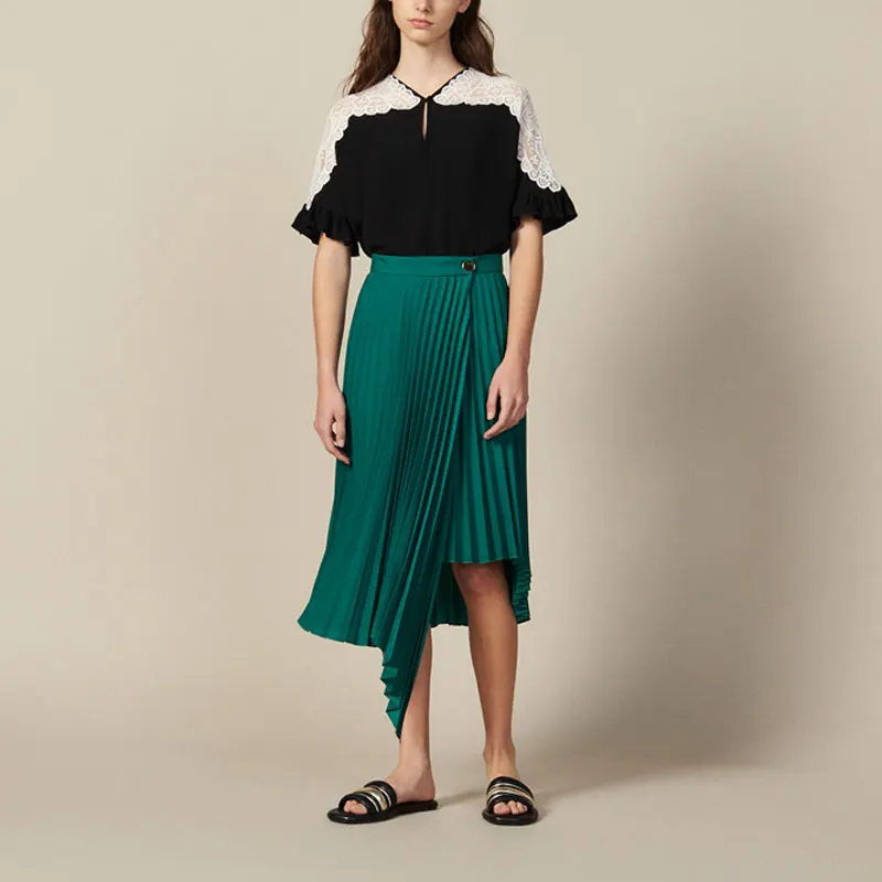 Для женщин юбка весна и новые летние асимметричный подол плиссированная юбка миди