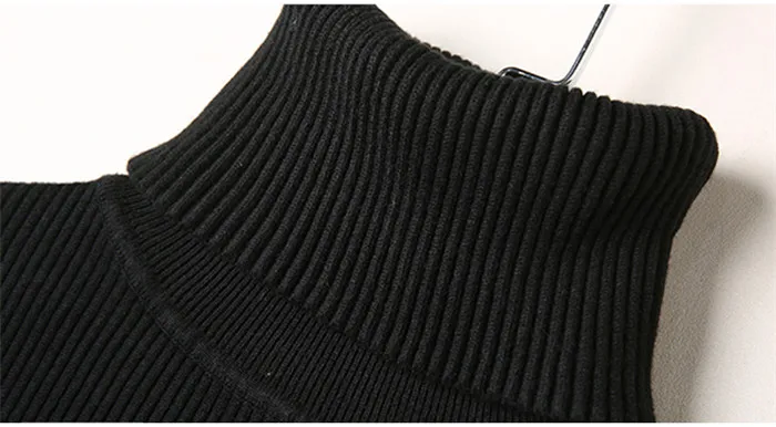 Autumn Winter High-Neck Sweater Women Mid Long Pullover Knitwear Temperament Slim Split Top Female Knitted Sweater XIN203