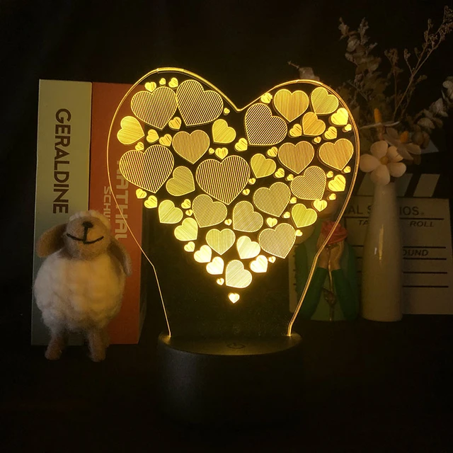 Lampada colorata a LED 3D amore a forma di cuore diffuso per la festa del  papà della mamma compleanno regalo di san valentino decorazioni per la  camera da letto luce notturna 