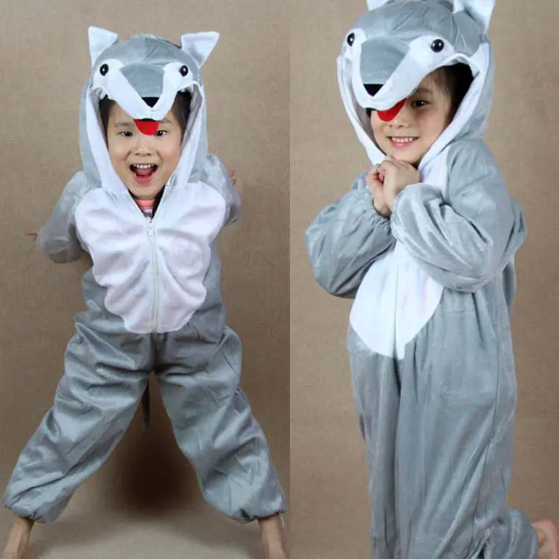 Umorden Children Kids Baby Girl Boy Gray Wolf Costume Jumpsuit Cartoon Animal Wolf Performance Children's Day Costumes Jumpsuits pxjyhcl colorful panda kigurumi onesie kids pajamas children animal cartoon sleepers costume winter boy girl licorne jumspuit