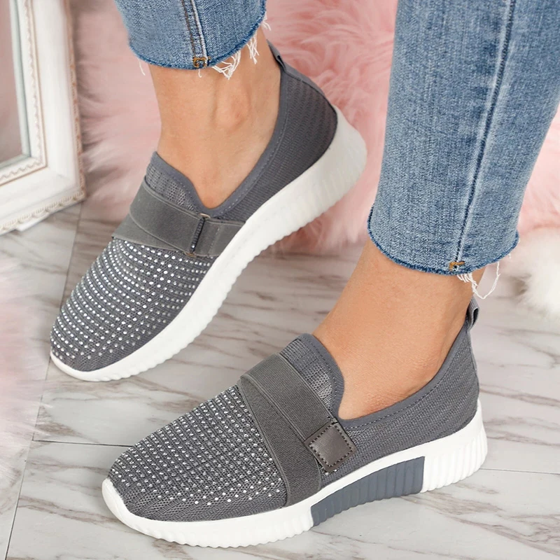 

GHJIOL Women's Flats Mesh Vulcanized Shoes Woman Outdoor Women Casual Shoes Breathable Sneakers Ladies Slip On Female Plus Size