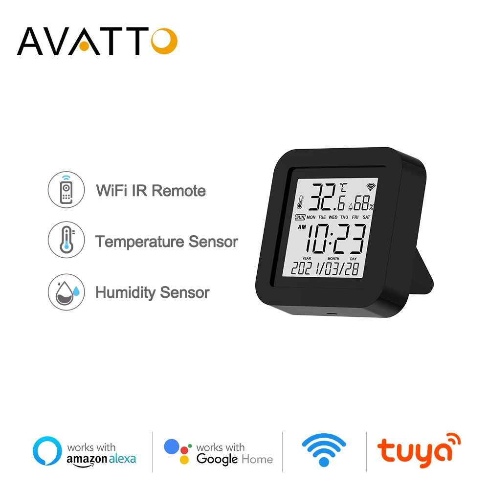 AVATTO Wifi Remote Control,Tuya Smart Universal Infrared with Temperature Humidity Sensor Display,Works with Alexa Google Home