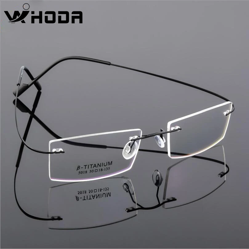 

WIHODA Square Titanium Alloy Screwless Rimless Unisex Optical Glasses Frame, Women Men Eyeglasses Glass frames for Myopia F5018