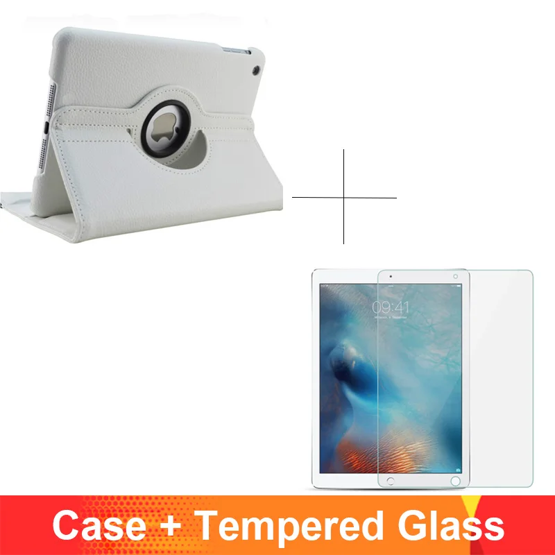 360 градусов вращающийся из искусственной кожи с откидной крышкой чехол для iPad 2/3/4 Чехол подставка чехол s Смарт планшет A1395 A1396 A1416 A1430 A1458 A1460 - Цвет: White add glass