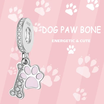 

XiaoJing 925 sterling silver Dog Footprint & Dog Bone Pendant beads charms for women fit original Pandora bracelet jewelry GIFT
