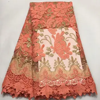 

2019 Nigerian Tulle Lace Fabric Fast Stones Shipping African Lace Fabric For Wedding Peach Gold Embroidery 3d Lace Fabric E10