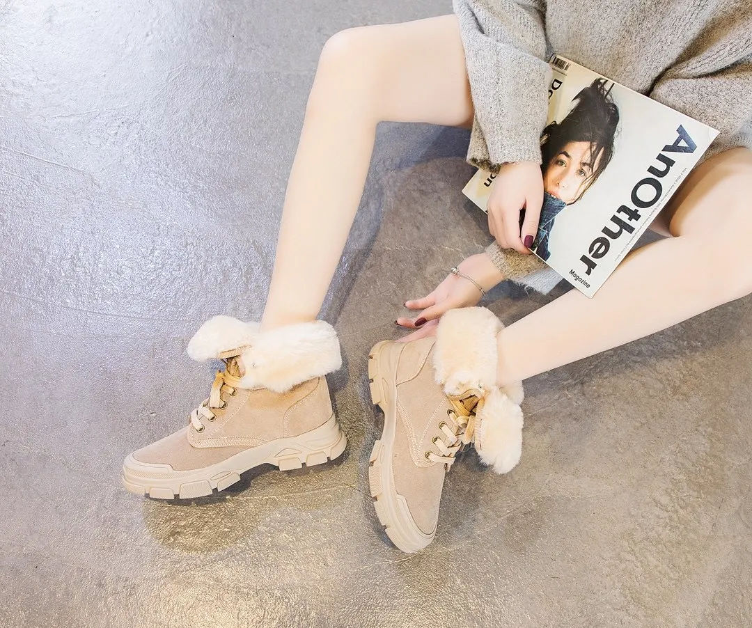 

Dull Polish Cowhide Snow Boots Women's 2019 Winter New Style Versatile plus Velvet Martin Boots Online Celebrity Warm Winter Sho