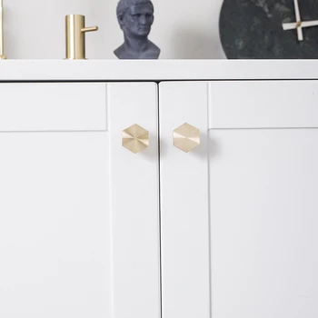

5pcs Brass Nordic Light Luxury Simple Hexagonal Drawer Furniture Cabinet Door Handle Black Gold Small Hexagon Handle