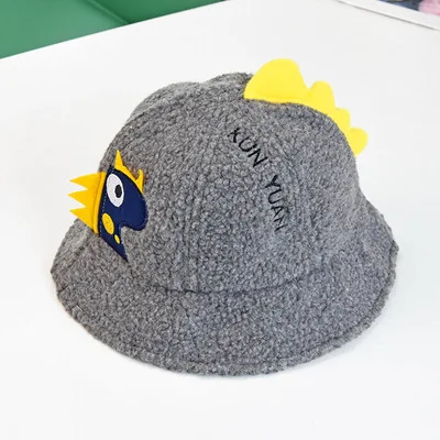 Новая детская шапка, осенне-зимняя теплая шапка в рыбацком стиле, Корейская плюшевая шапка для маленьких мальчиков и девочек, детская шапка - Цвет: Серый