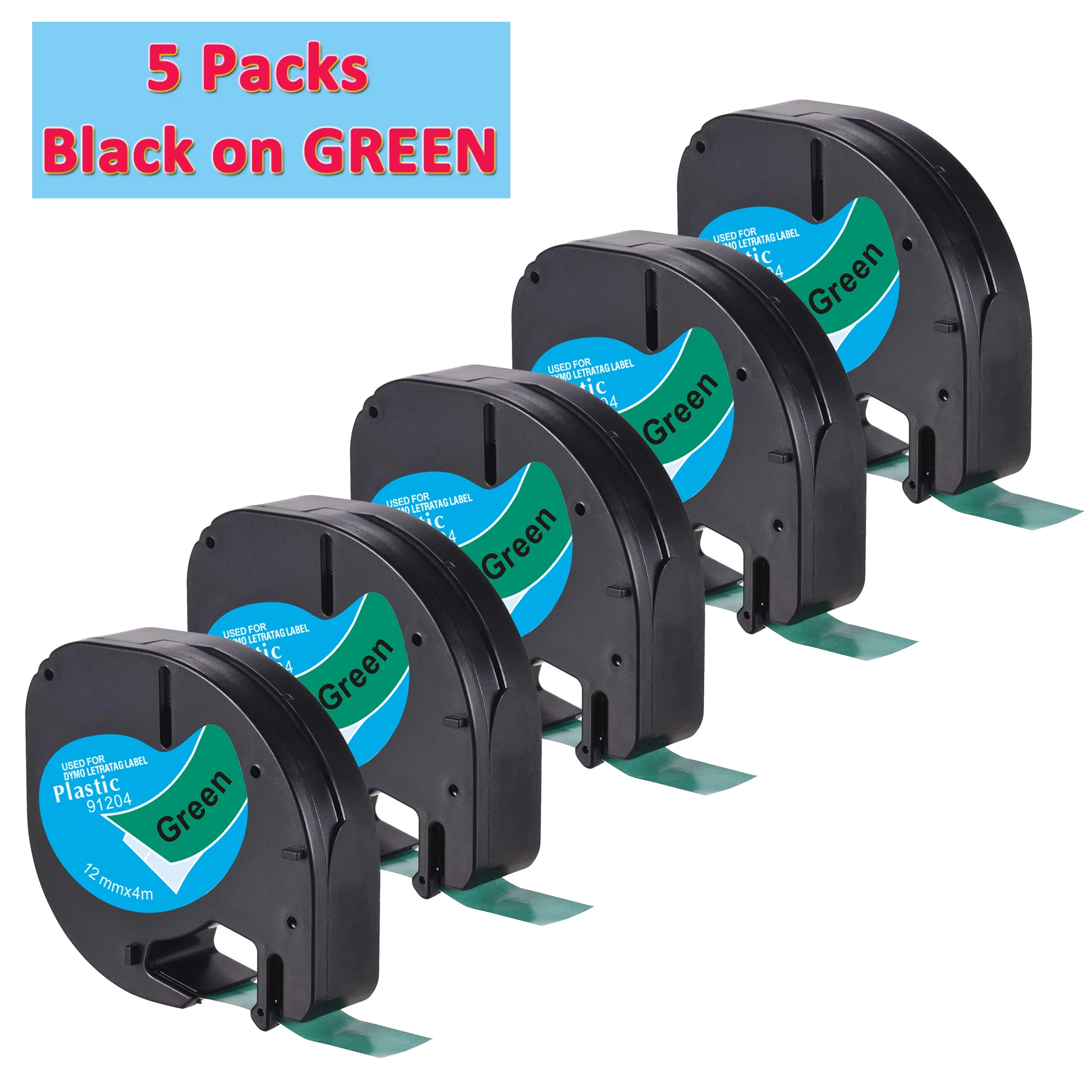 5 PACK Label World LT91204 ribbon Compatible for Dymo LT 12mm*4m Black on green Plastic Tapes LT-100H | Компьютеры и офис