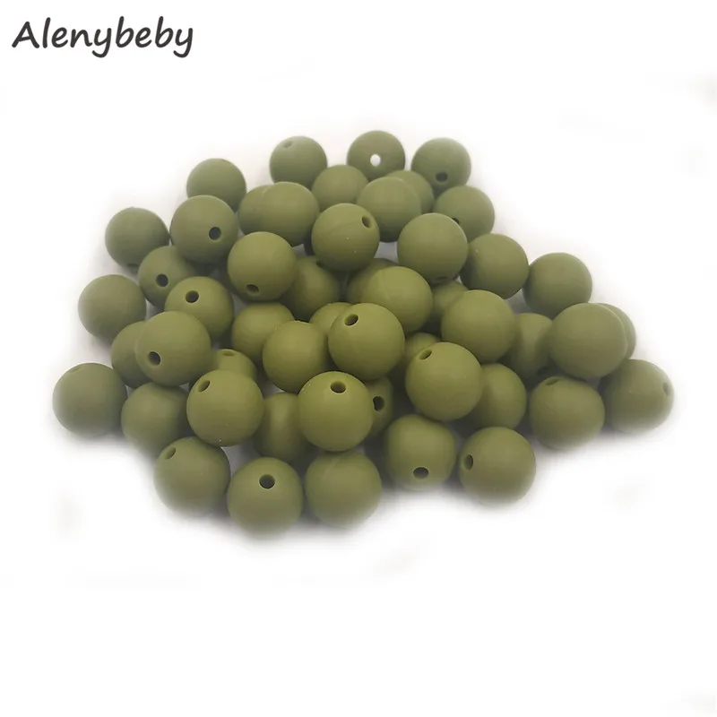 

Army Green Color Food Grade Silicone Round Beads 12/15mm Baby Teething Necklace DIY Pacifier Chain Care Infan Teether Product