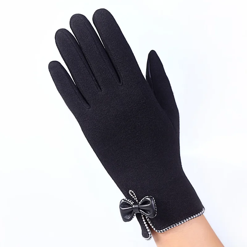 16E-Black Sparsil, женские зимние теплые перчатки для сенсорного экрана, кашемировые, на запястье, на все пальцы, варежки, для девушек, модные, кружевные, элегантные, женские перчатки - Цвет: 16E-Black