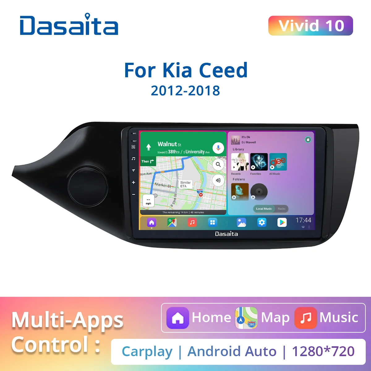 Dasaita Vivid for Kia ceed Radio 2012 2013 2014 2015 2016 Auto Stereo Navigation 9&quot IPS Screen Car Android 10.0 TDA7850 4G 64G |