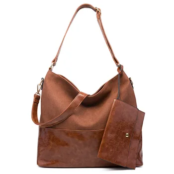 

Fashion Shoulder Bags Tote Women HandbagPurse Pu Leather Hand Bag Large Capacity Patchwork 2 Pcs/set 2020 Autumn Winter New