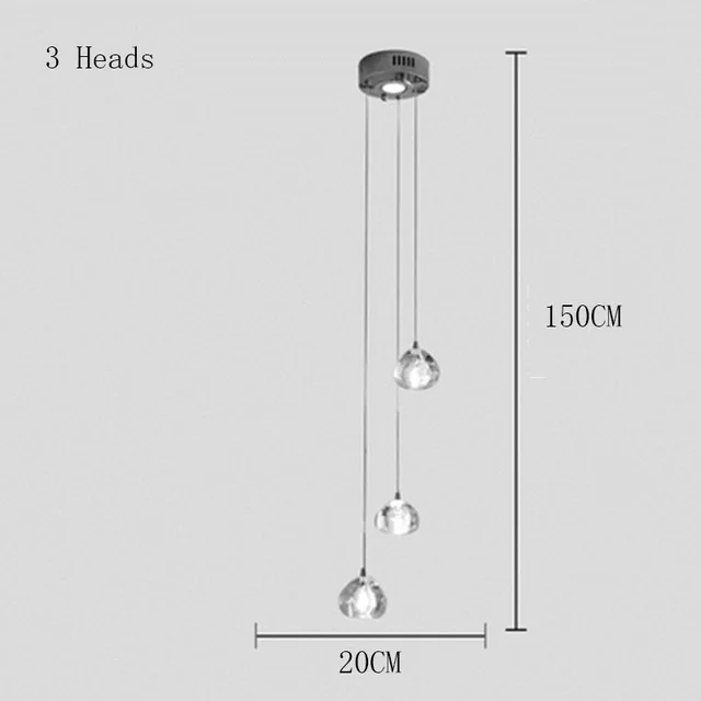 3 Heads Lustra lampachina, современная лестница, Длинные светодиодные подвесные светильники, хрустальное сердце, подвесной светильник, скандинавский Лофт, для гостиной, лестничное освещение - Цвет корпуса: 3 Heads