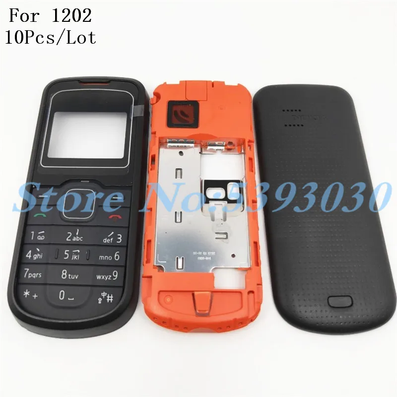 10 шт./лот, для Nokia 1202, новинка, полный корпус, чехол, передняя рамка с клавиатурой, стекло+ средняя рамка+ задняя крышка с логотипом