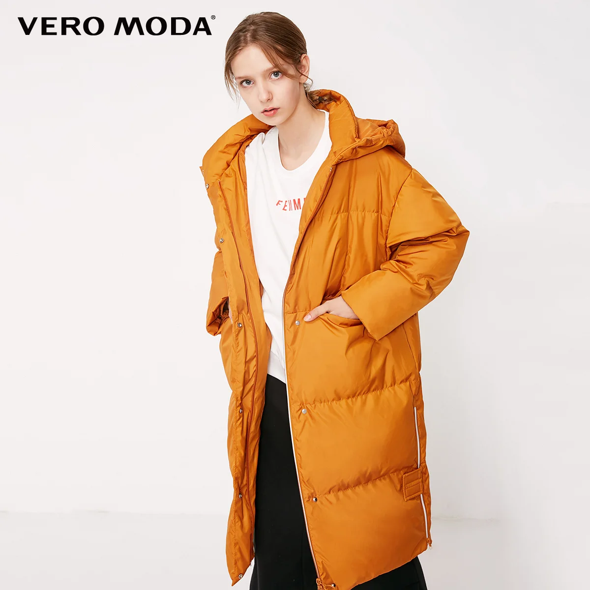 Vero Moda женский свободный крой Письмо печати с капюшоном пуховик | 318412539 - Цвет: Pumpkin spice