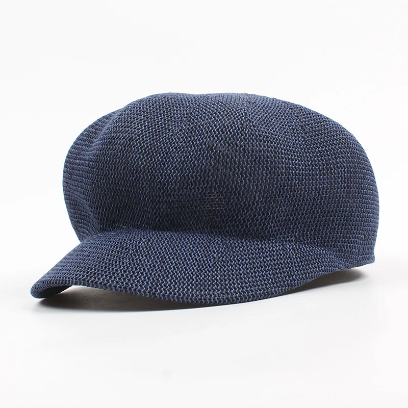 Sparsil Ladies Fashion Elegant Octagonal Cap Travel Sun Visor Mesh Strawed Hat Simple Comfortable Breathable Beret Hats - Цвет: Navy blue