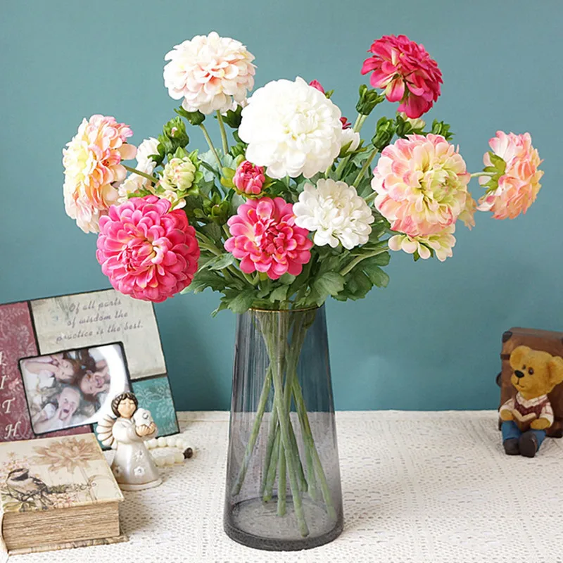 

Luxurious real touch Dahlia herb branch Artificial Flowers living room decoration flores artificiales