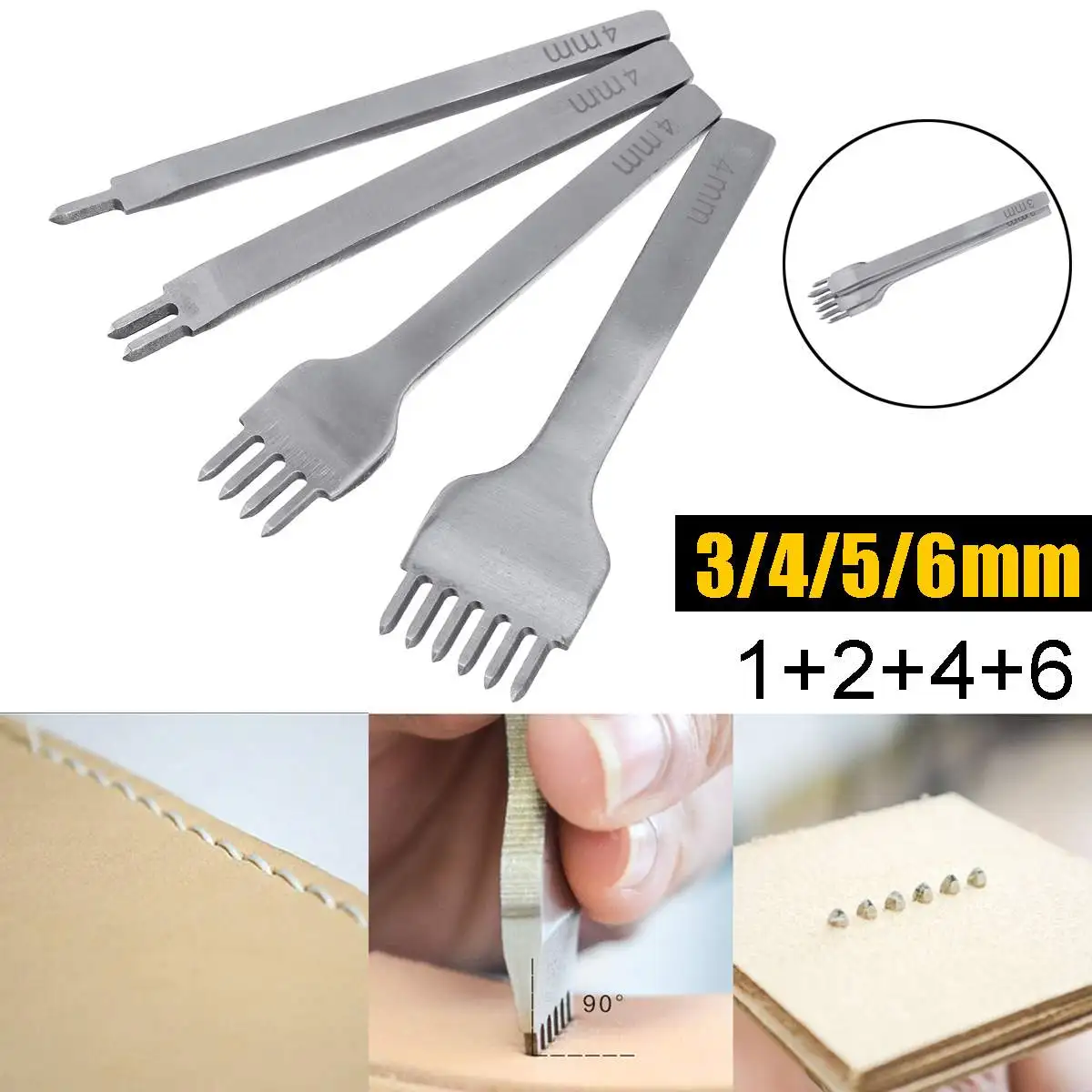 4 шт. шить набор инструментов 3/4/5/6 мм Leathercraft инструменты кожа дыроколы 1+ 2+ 4+ 6 зубчатые инструменты для кожаный ремень