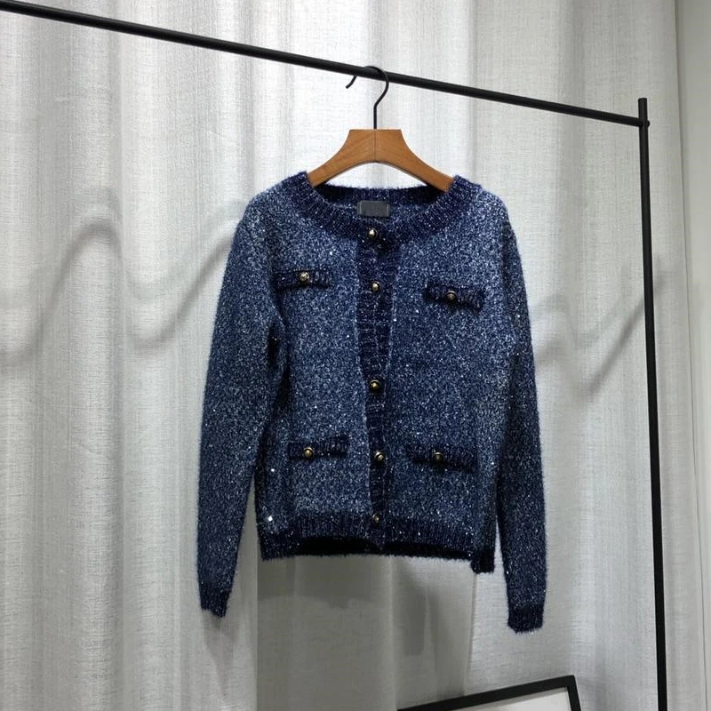 

Womens Sweater Cardigans Bright Silk Beaded Wool Knit Cardigan Coat Retro Office Lady Women Sweaters Cardigans 2019 Winter