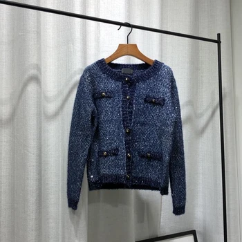 

Womens Sweater Cardigans Bright Silk Beaded Wool Knit Cardigan Coat Retro Office Lady Women Sweaters Cardigans 2019 Winter