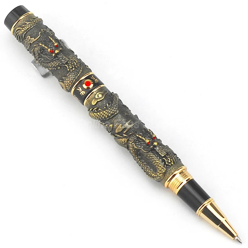 Jinhao Business Rollerball Pen Double Dragon Playing Pearl Metal Carving Embossing Heavy Pen Bronze For Writing Rollerball Pen