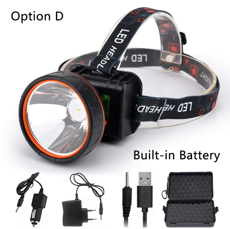 Option D Litwod Z20 T6 Led Bright Headlamp Head Light Head Flashlight LED Headlight Build-in Rechargeable Battery Head Lamp for fishing - Испускаемый цвет: Option D