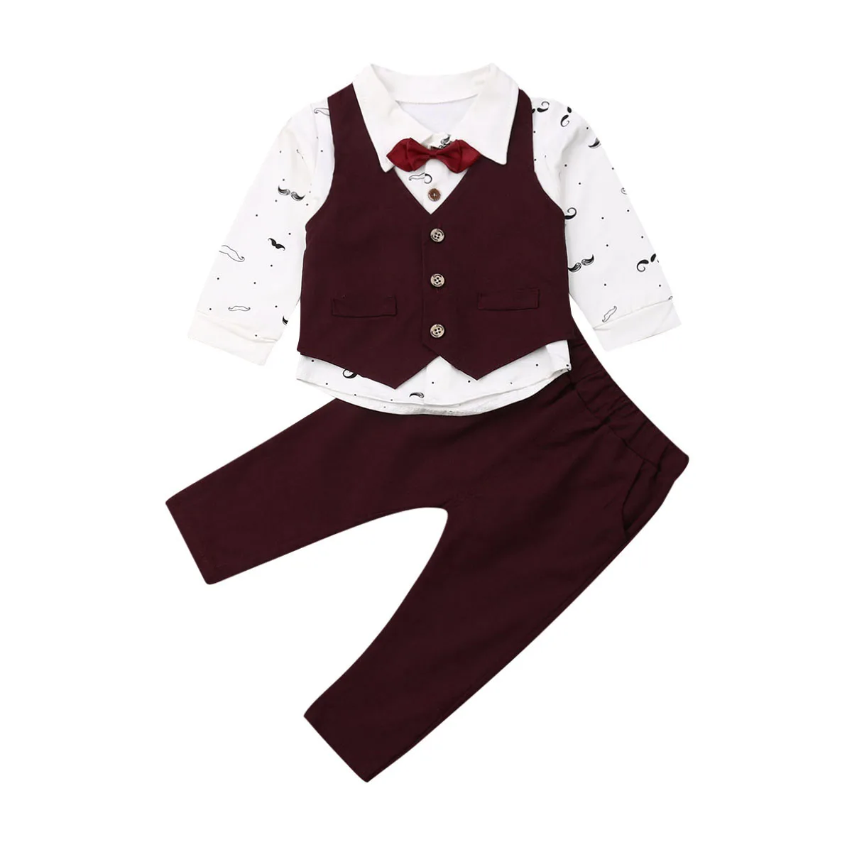 От 6 месяцев до 5 лет, комплект одежды для маленьких мальчиков, костюм для маленьких джентльменов рубашка с галстуком-бабочкой+ жилет+ штаны, Осенние костюмы для малышей