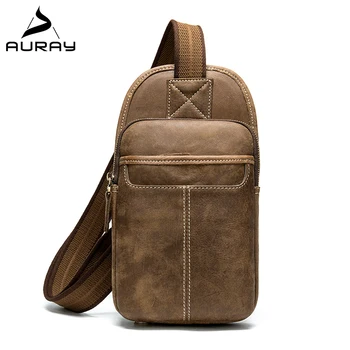 

AURAY Vintage Men's Shoulder Chest Bag Pack Fashion Men Genuine Leather Messenger Bag Men Leather Man Cross Body Crossbody Bag