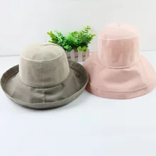 Солнцезащитная шляпа, Панама, корейский стиль, дышащая сетка, осенняя Кепка, складной солнцезащитный козырек с большими полями, однотонный хлопковый купол