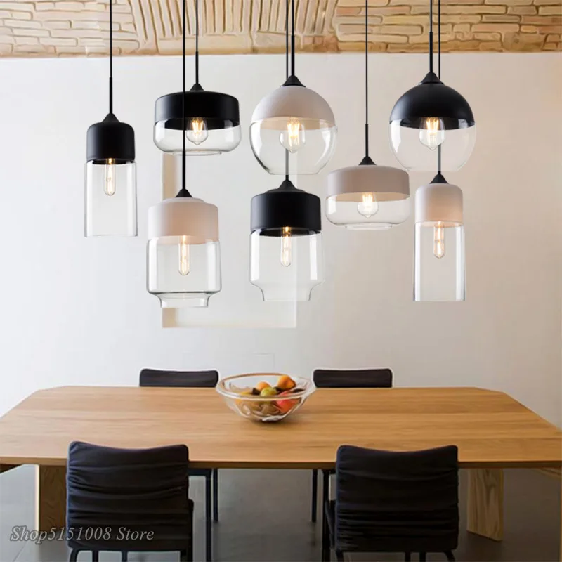 

Металлический подвесной светильник в скандинавском стиле, черная лампа в стиле индастриал, лофт, бар, столовая, кухня, железный и стеклянный абажур