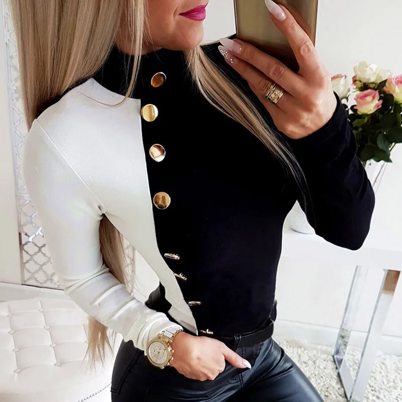 Women Spring side button basic shirts blouse Lady Autumn casual solid long sleeve tops pullovers Female winter slim fit Blusa Women Spring side button basic shirts blouse Lady Autumn casual solid long sleeve tops pullovers Female winter slim fit Blusa
