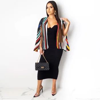 

Hot style fashion contrast color vertical stripe cape coat top