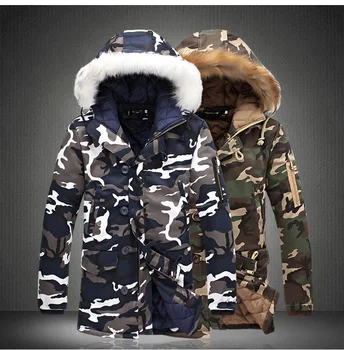 

Men's camouflage cotton padded jacket with big hairy collar