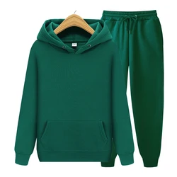 Ensemble de survêtement en coton pour homme et femme, sweat shirt chaud, pantalon, couleur unie, noir, blanc, gris, bleu, rose, automne 