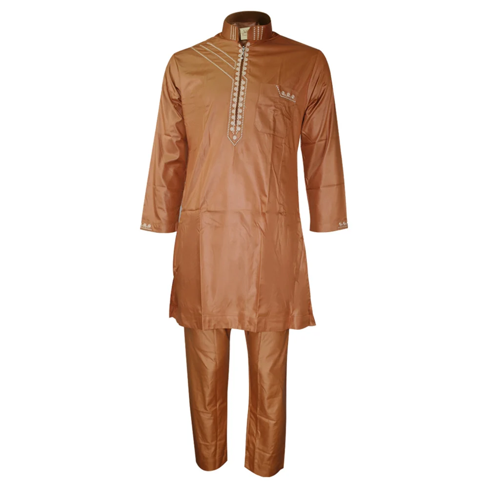 Bangladesh арабский Тауб 2 шт. комплект мусульманских мужчин Пакистан Исламская одежда человек арабский qamis кафтан hombre djellaba homme kurta - Цвет: Coffee