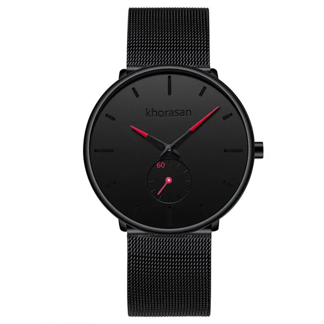 M Black Red Мужские модные повседневные часы Relogio Masculino, минималистичные мужские деловые часы, мужские сетчатые часы из нержавеющей стали, простые кварцевые часы - Цвет: M Black Red