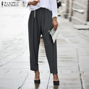 

Casual Harem Trousers ZANZEA Summer Zipper Long Pantalon Elegant Solid Work Turnip Pants Spring Women OL Loose Palazzo Female