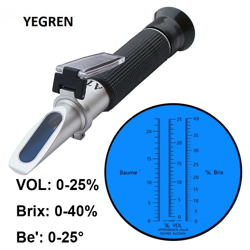 

0-40% Brix Refractometer Alcohol Concentration Detector Grape Wine Baume' Meter 3 in 1 Optical Instrument Measure Tool