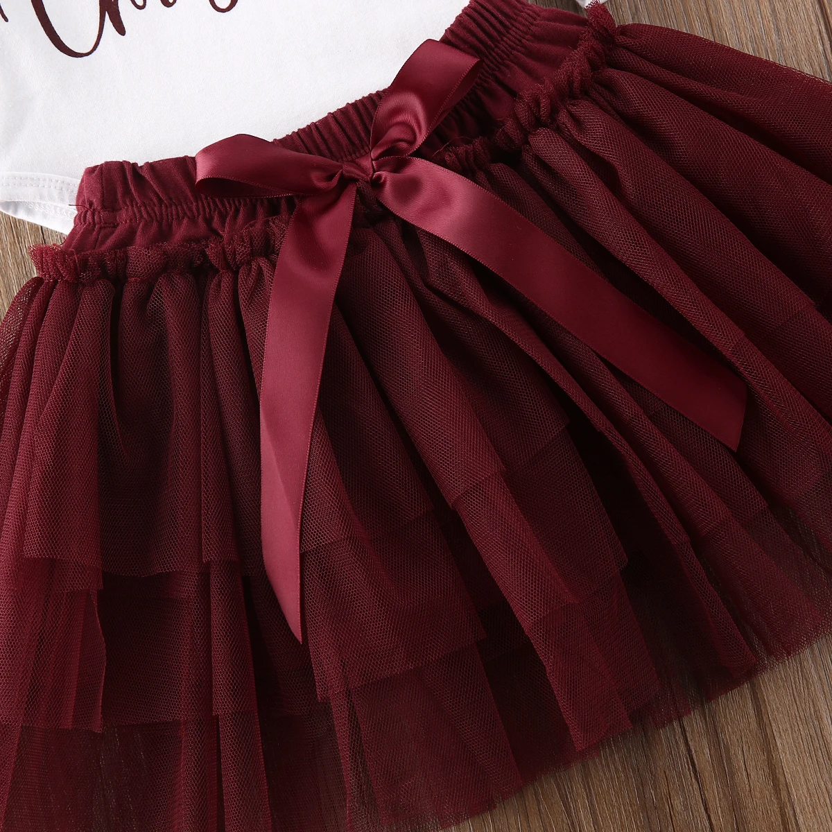 My 1st Christmas Newborn Baby Girl Long Sleeve Cotton Bodysuit Tops Tutu Skirt Headband 3PCS Holiday Party Clothes Set
