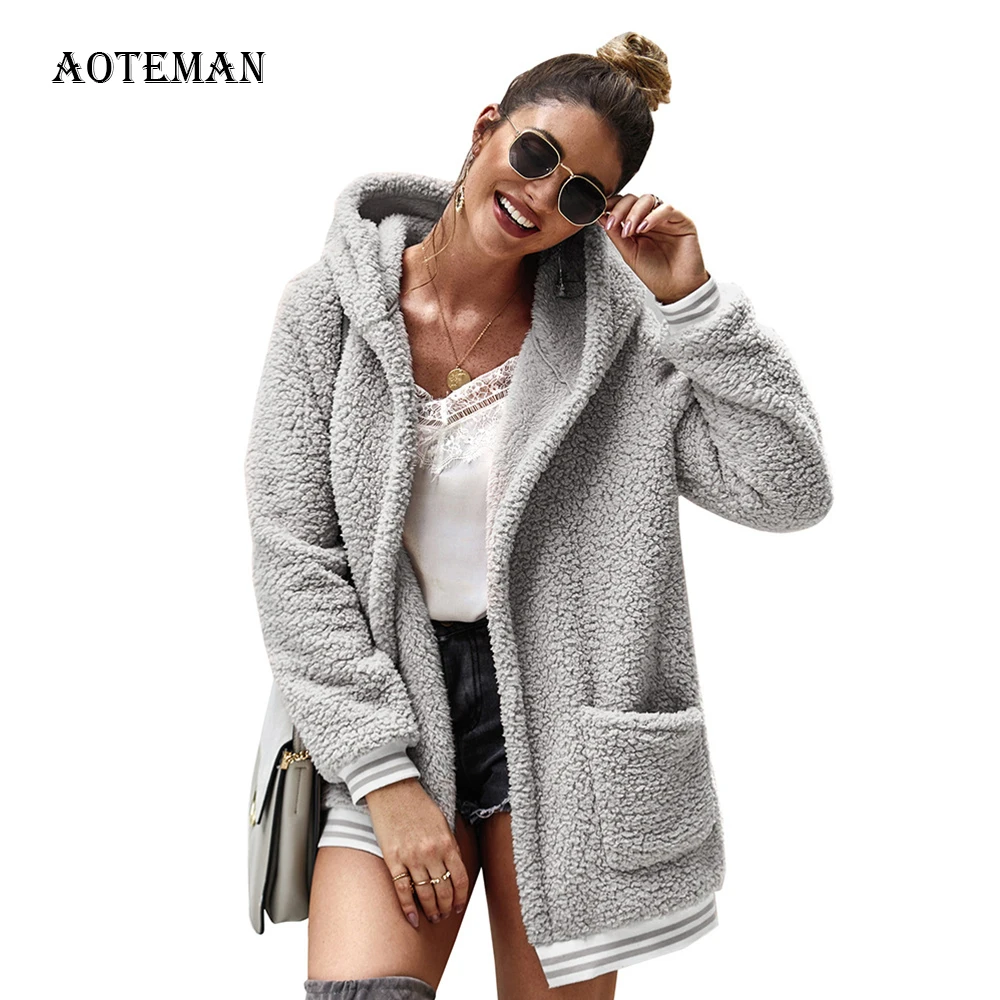 Autumn Winter Hoodies Faux Fur Coat Women 2020 Casual Fleece Oversize Thick Warm Teddy Jacket Female Long Outwear Fourrure Femme | Женская